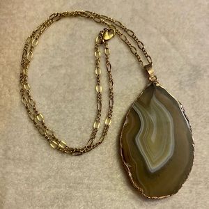 Sliced Agate Pendant with Gold Edges & Necklace